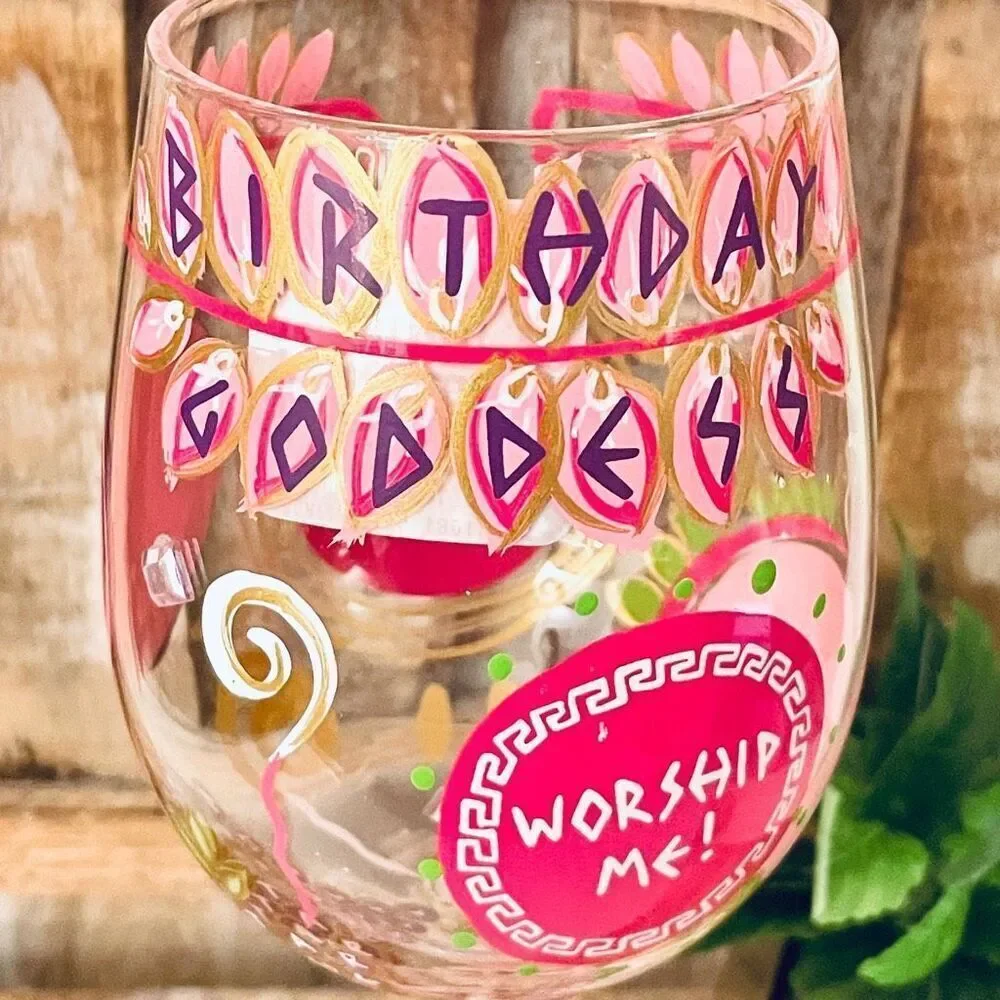 NWT Gorgeous Lolita Collector's 13 oz Birthday Goddess Pink Wine Stem Wine Glass